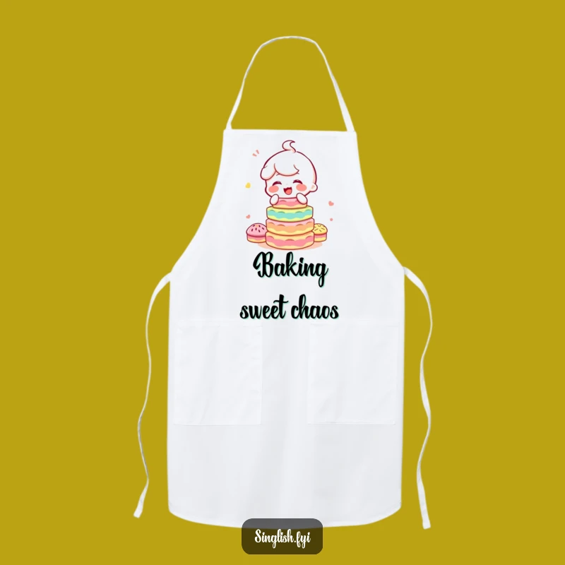 Funny Kuih Balancing Chef Apron: Giggling Character, Kitchen Humor Gift