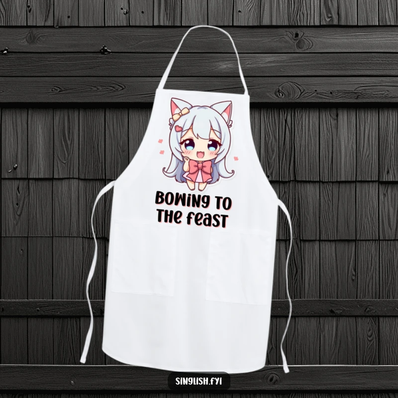 Funny Bowing Character Apron: A character giving an enthusiastic bow, designed for a polite and charming cooking experience.