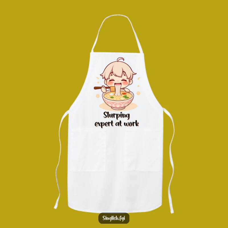 Funny Lontong Soup Chef Apron: Happy Character Slurping Noodles, Kitchen Humor Gift