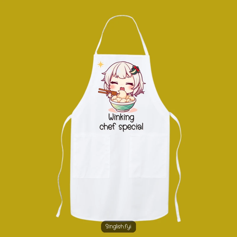 Funny Mee Goreng Wink Chef Apron: Playful Character, Kitchen Humor Gift