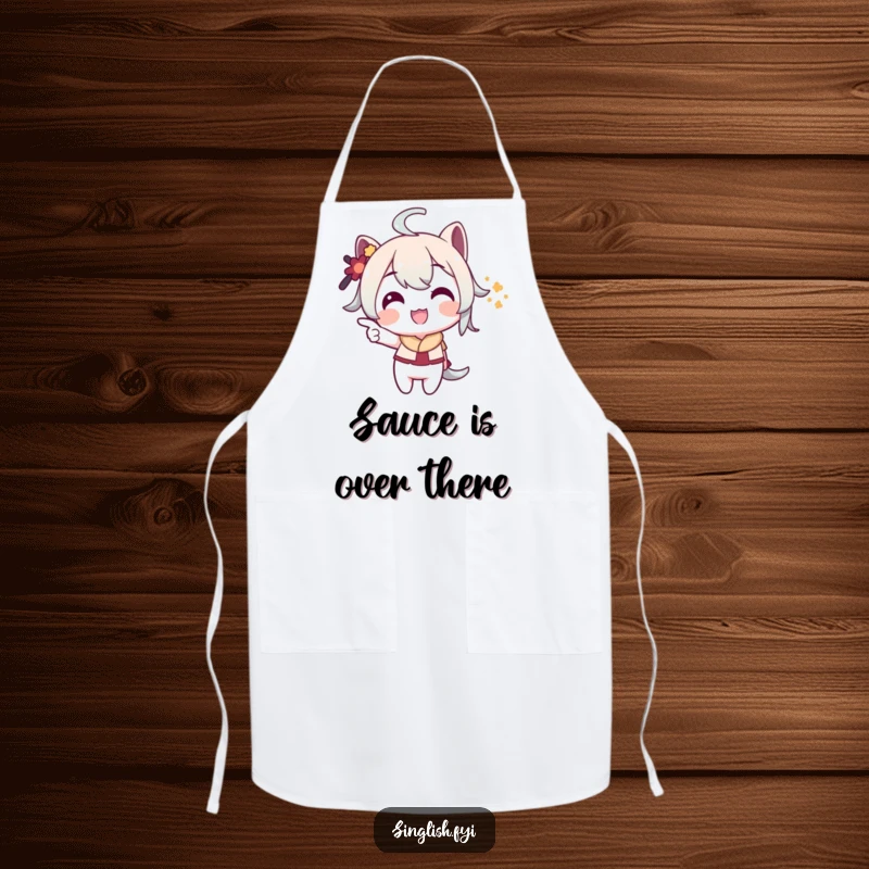 Funny Pointing Apron: A character playfully points with a grin, making this a funny and functional apron for the kitchen.