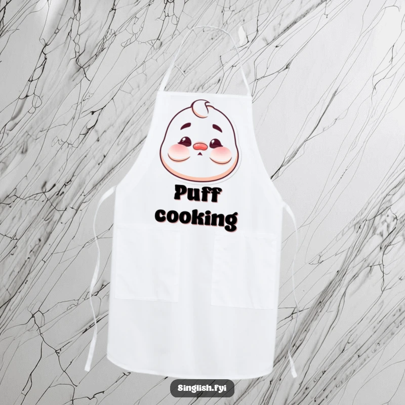 Funny Puffed Cheeks Apron showing a character making a funny, exaggerated face with puffed cheeks, adding a humorous touch to cooking.