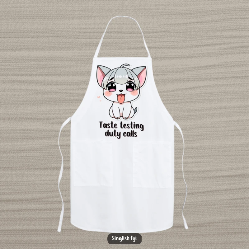 Funny Tongue Out Apron: A character sticking its tongue out playfully, designed for a fun and cheeky cooking experience.