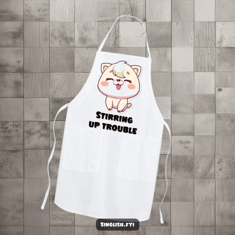 Funny Tongue Out Wink Apron showing a character winking and sticking its tongue out, a humorous and functional kitchen wear item.