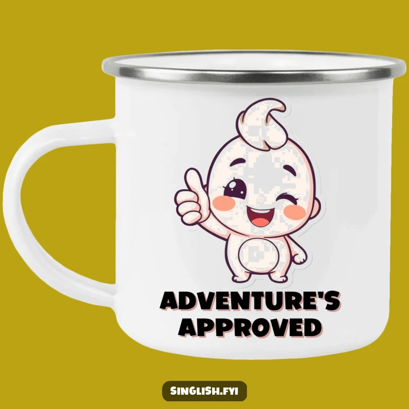 Funny Thumbs Up Camping Mug: Happy Character Wink Cup, Perfect Outdoor Gift!