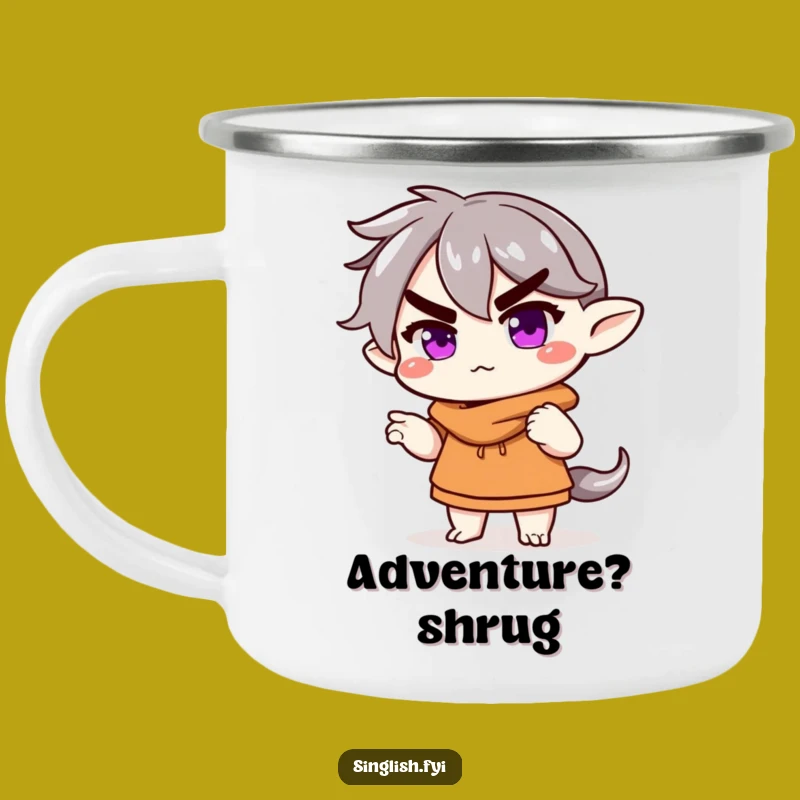 Funny Shrugging Character Camping Mug - Adventure with Comical Indifference