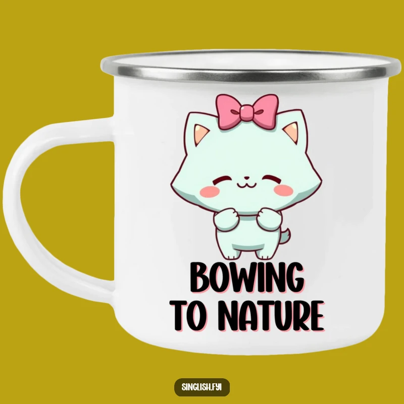 Funny Mock Bow Camping Mug: Cheeky Grin Character - Humorous Outdoor Gift