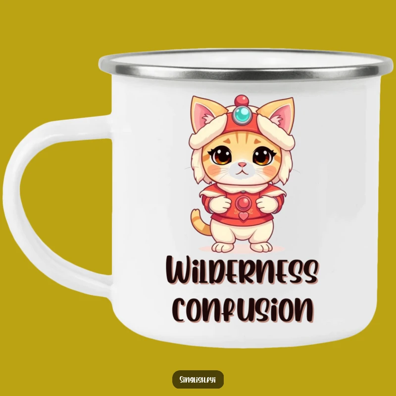 Funny Bewildered Cat Lion Dance Camping Mug - Outdoor Pet Humor Gift