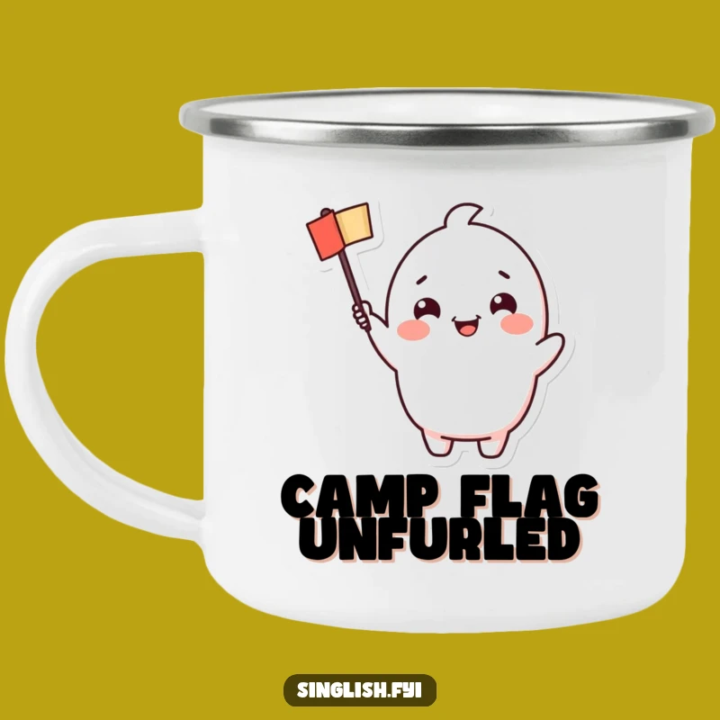 Funny Cheerful Waving Flag Character Camping Mug: Durable & Festive, Perfect Funny Gift