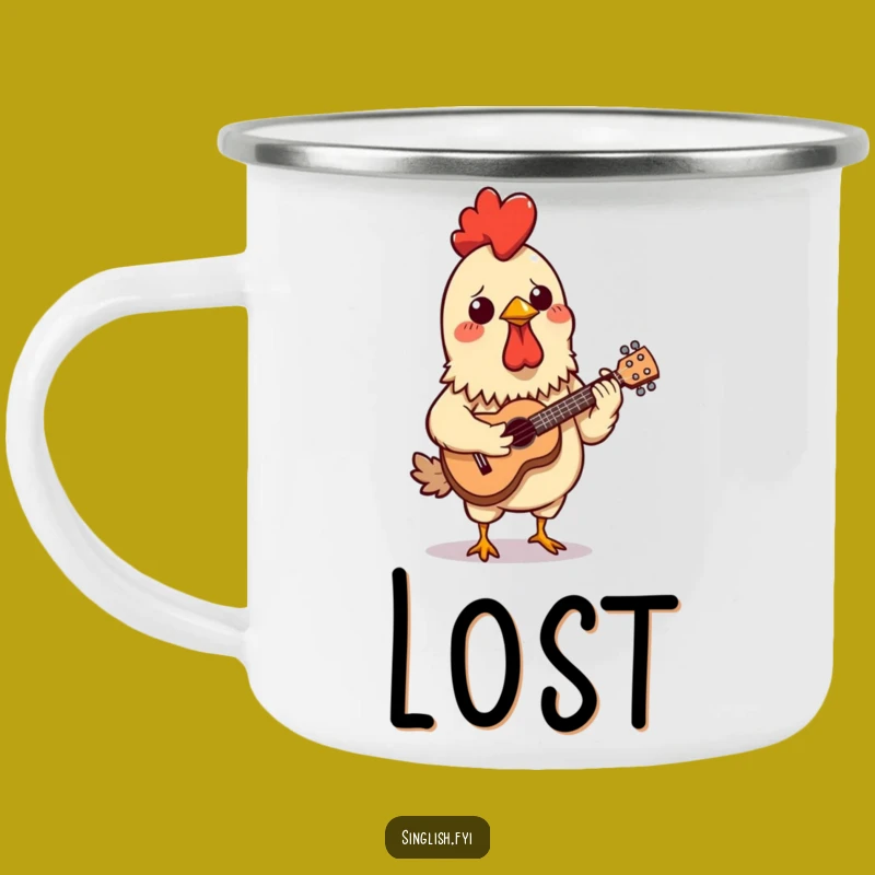 Funny Chicken Skewer Camping Mug - Ukulele Player Enamel Cup, Adventure Gift