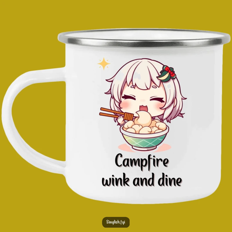 Funny Mee Goreng Wink Camping Mug: Playful Character, Outdoor Adventure Gift