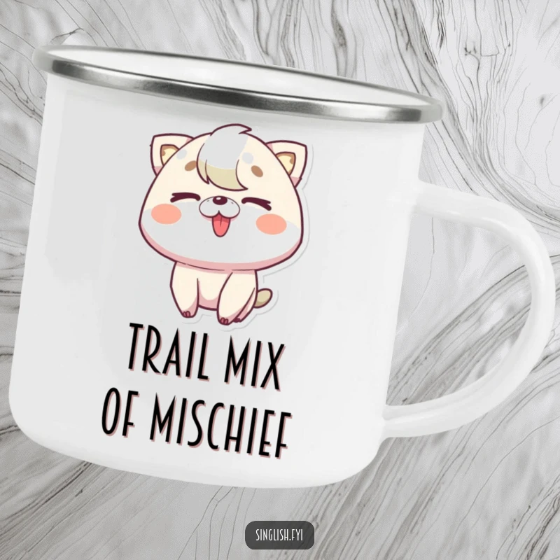 Funny Tongue Out Wink Camping Mug featuring a character winking and sticking its tongue out, a humorous and durable drinkware.