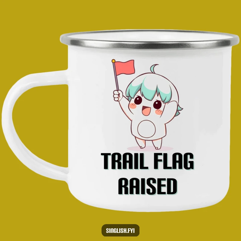 Funny Waving Flag Character Camping Mug: Celebrate Outdoors with Enthusiasm