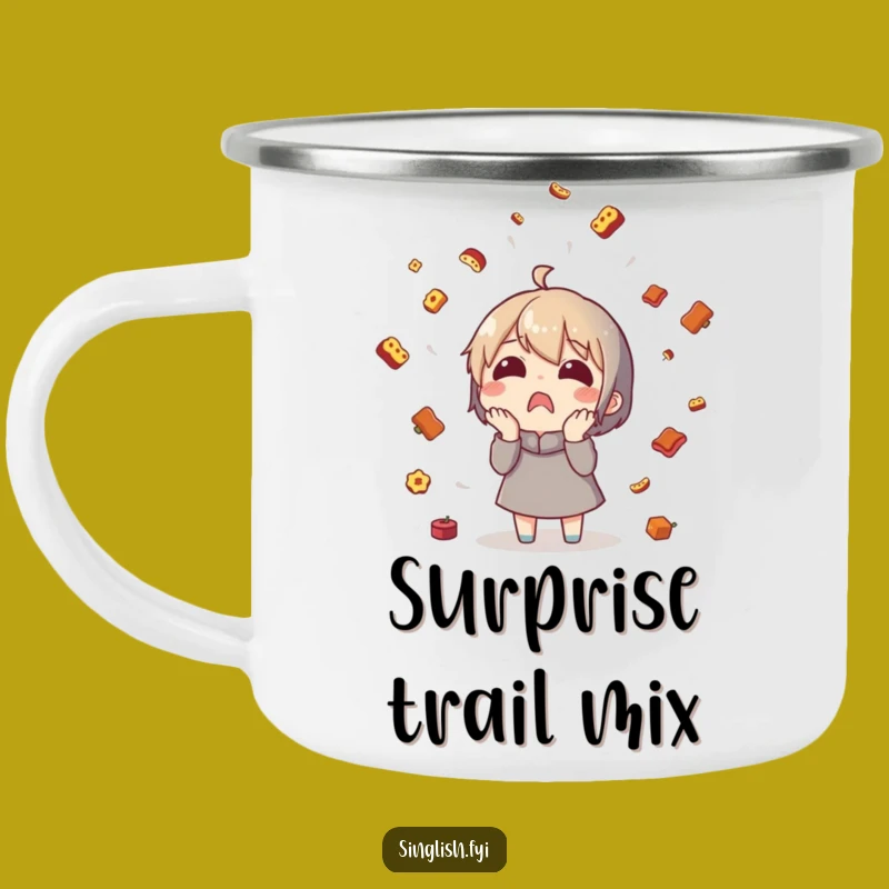 Funny Food Rain Character Camping Mug - Durable Enamel Surprise Mug - Unique Funny Gift for Campers