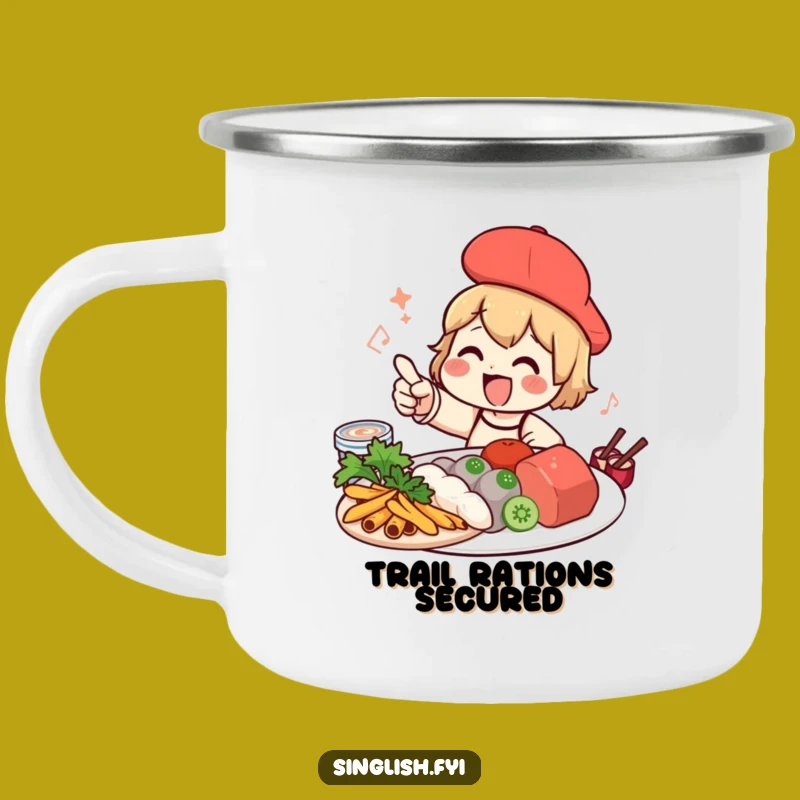 Funny Foodie Character Camping Mug - Durable Enamel Eater Mug - Unique Funny Gift for Campers