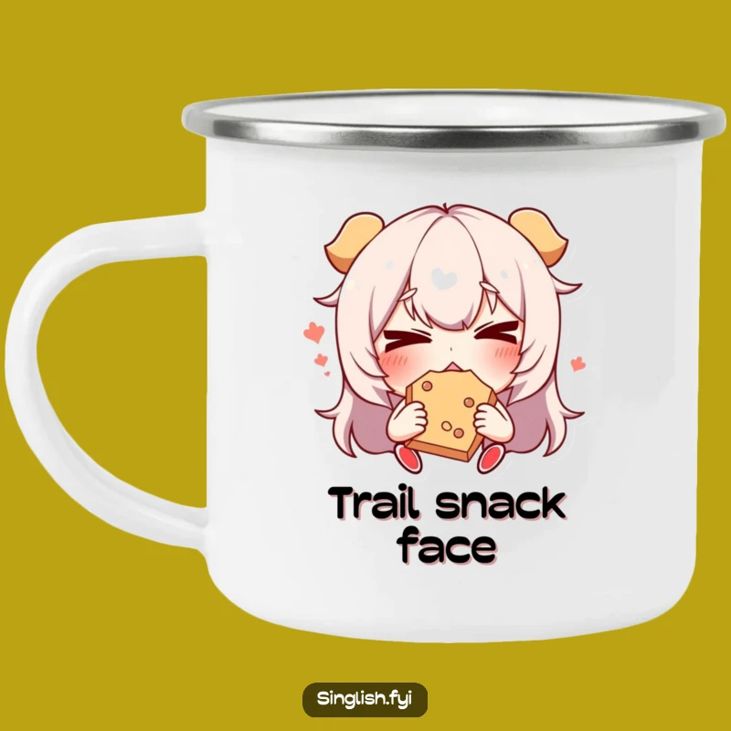 Funny Snack Face Character Camping Mug: Enjoy Snacks Outdoors with Humor