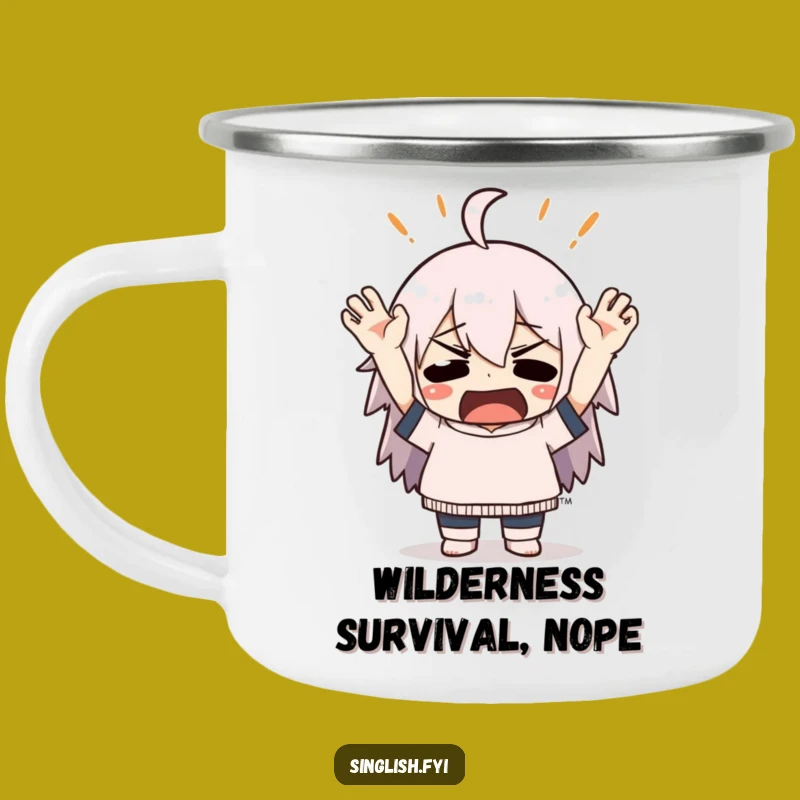 Funny Exasperated Character Camping Mug: Adventure with Dramatic Humor
