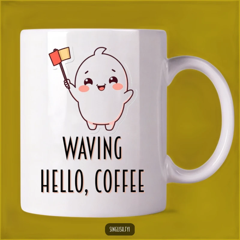 Funny Cheerful Waving Flag Character Mug: Cute & Festive, Perfect Funny Gift