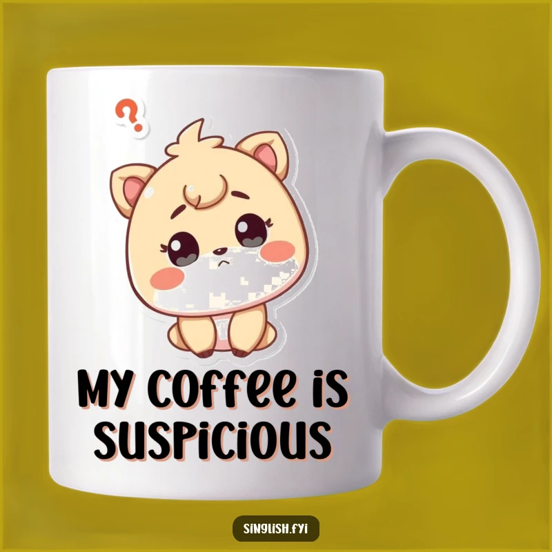 Funny Curious Character Mug - Puzzled Expression Gift for Perfect Thought