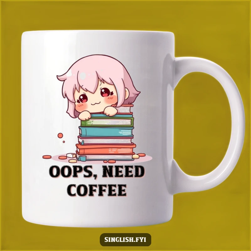 Funny Sheepish Book Knockover Mug: Oops! Cute Character Humor, Perfect Funny Gift