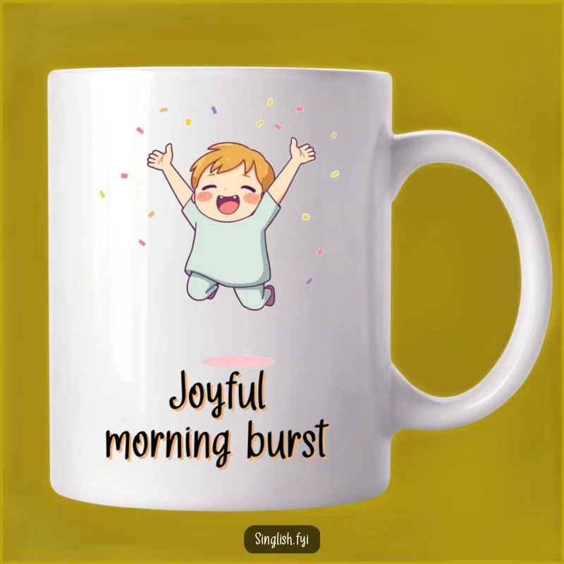 Funny Joyful Jump Mug - Celebration Character Confetti Gift