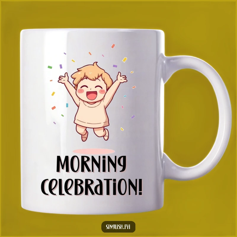 Funny Joyful Character Mug: Confetti Celebration Gift, Perfect Happy Coffee Cup!