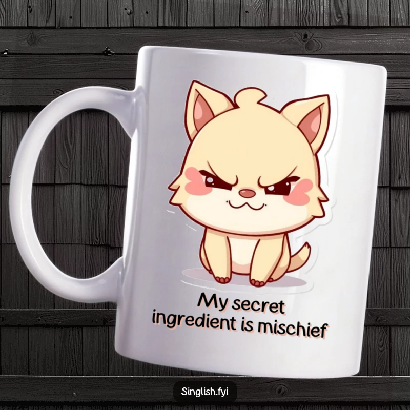 Funny mug featuring a mischievous character winking with a sly, playful grin, showcasing their cheeky personality. A humorous gift idea.