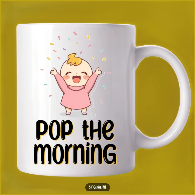 Funny Confetti Thrower Mug: Joyful Character Celebration Drinkware Gift