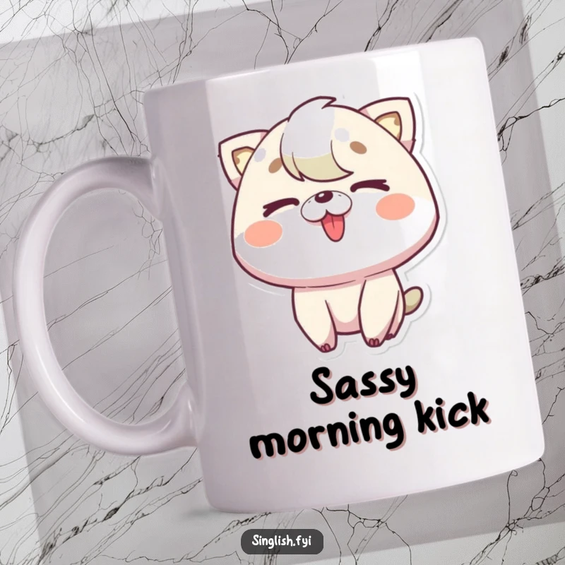 Funny Tongue Out Wink Mug showing a character playfully sticking its tongue out and winking, a cheeky and humorous gift.