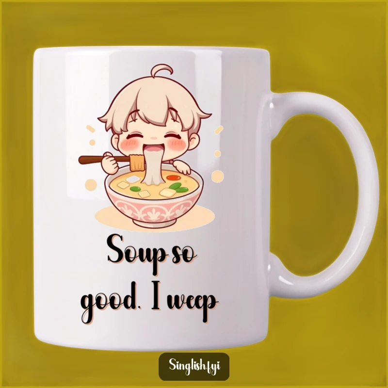 Funny Lontong Soup Lover Mug: Adorable Character Enjoying Delicious Noodles, Perfect Gift