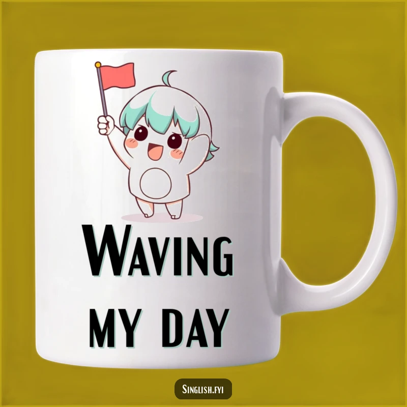 Funny Waving Flag Character Mug: Celebrate with Excitement, Perfect Funny Gift