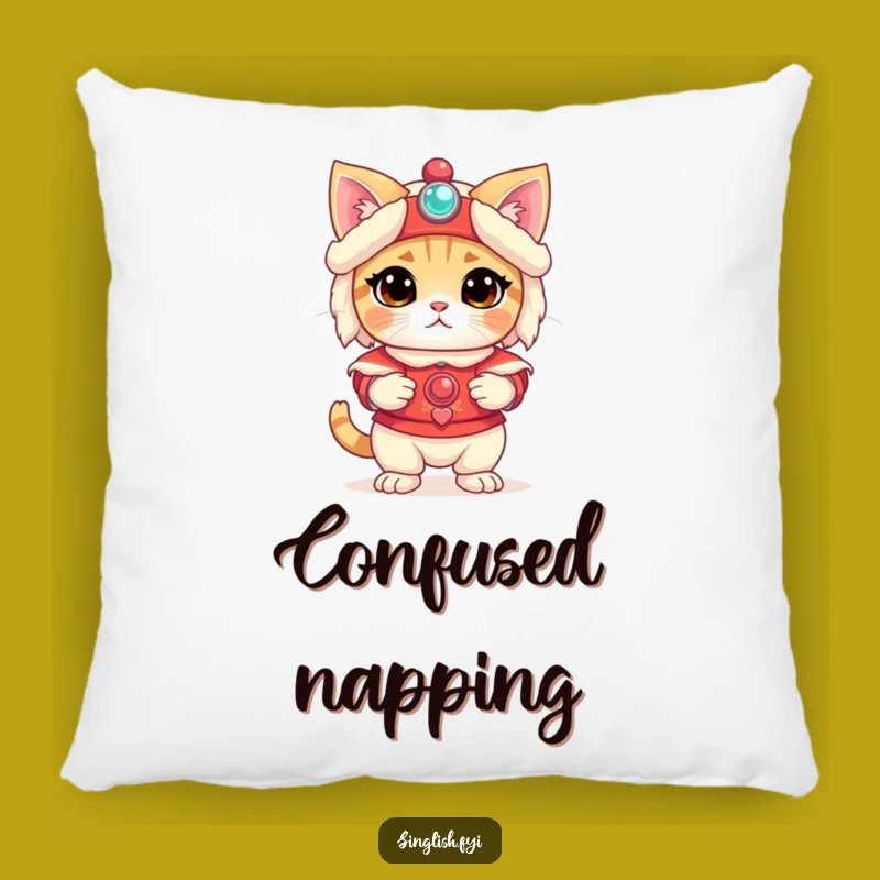 Funny Bewildered Cat Lion Dance Pillow - Soft Comfort with Pet Humor