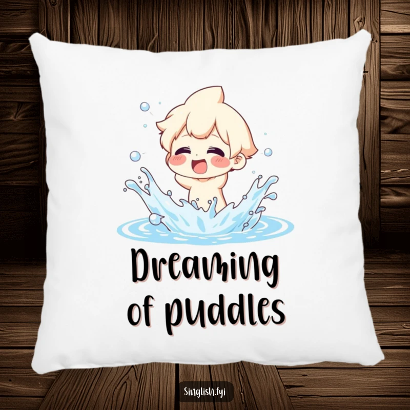 Funny Pillow: Character with exaggerated glee splashing water, a soft and humorous decorative accent pillow.