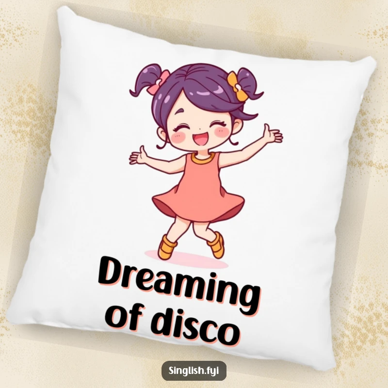 Funny character pillow depicting a comical character dancing energetically with a carefree smile, offering a humorous and cozy accent.