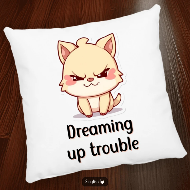 Funny pillow with a mischievous character winking slyly, offering a soft and humorous decorative touch for couches and beds.
