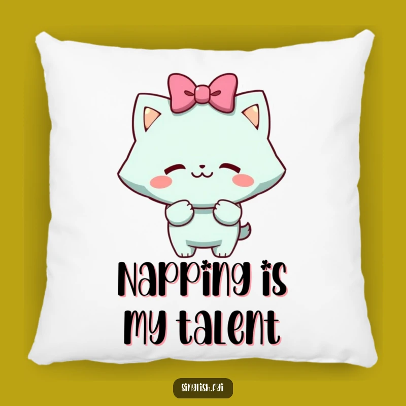 Funny Mock Bow Pillow: Cheeky Grin Character Accent - Humorous Decor Gift