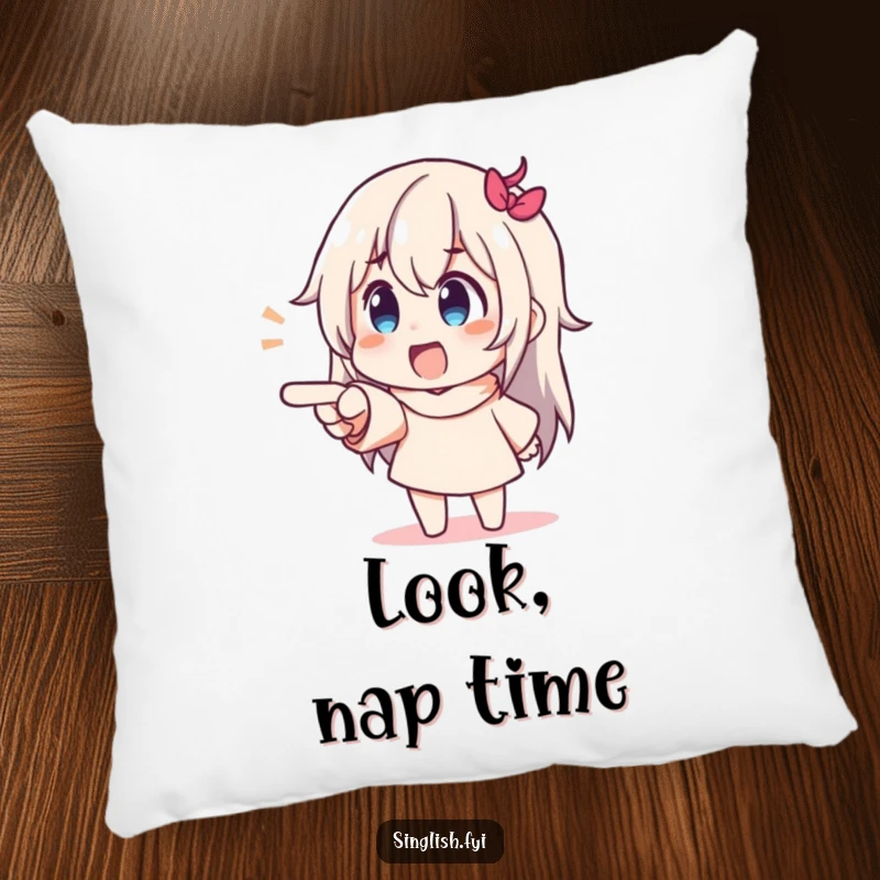 Funny Pointing Character Pillow featuring a character pointing with exaggerated delight, embodying the joy of sharing unseen discoveries.