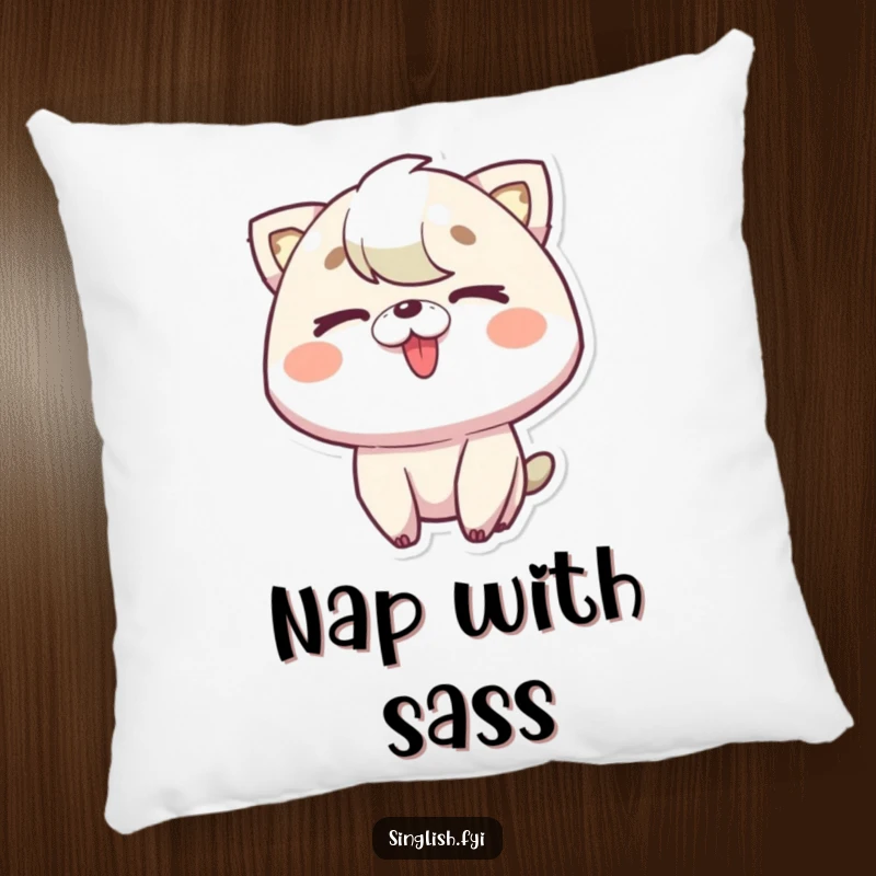 Funny Tongue Out Wink Pillow with a character winking and sticking its tongue out, a soft and humorous decor item.