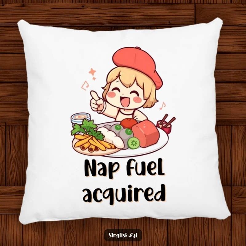 Funny foodie character pillow with an excited expression towards food, soft and decorative.