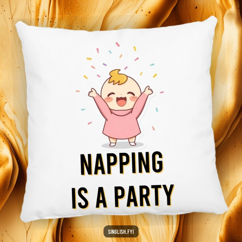 Funny Confetti Thrower Pillow with a character joyfully throwing confetti, a soft and humorous decor item.