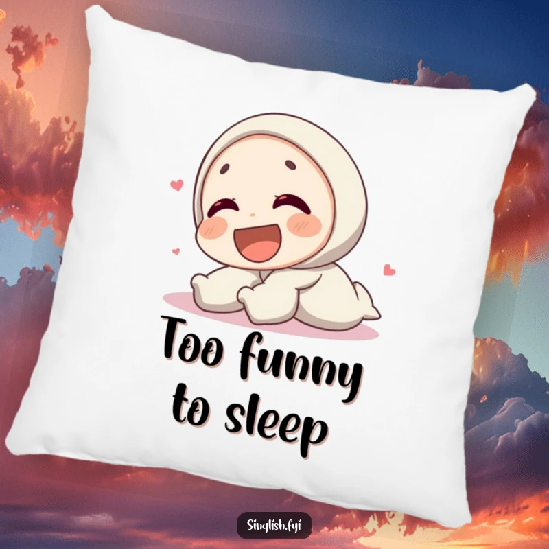 Funny pillow featuring a character rolling on the floor with laughter, offering comfort and a humorous touch.