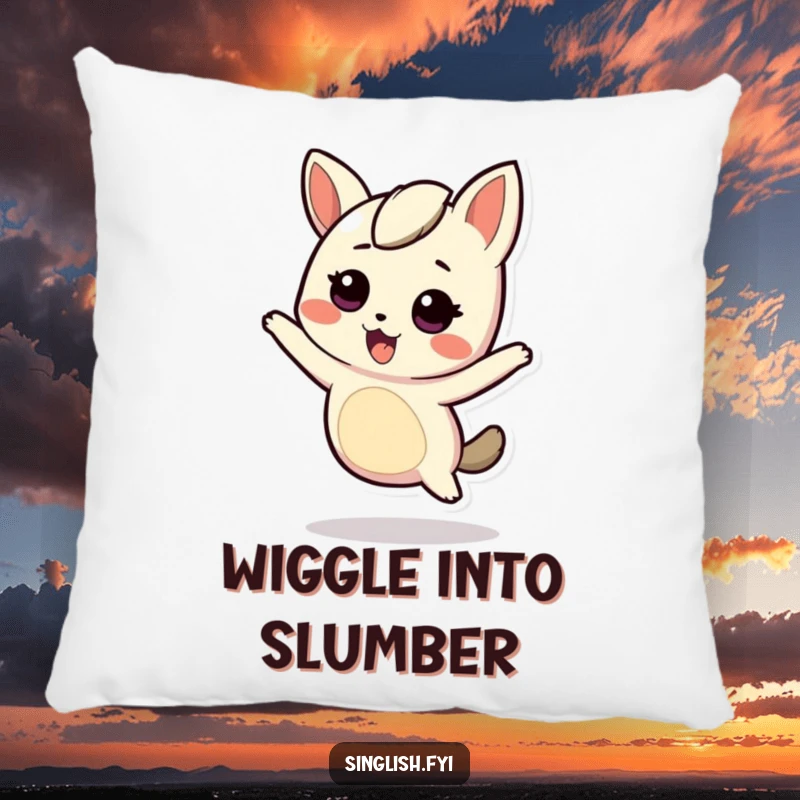 Funny Pillow: A character wiggles energetically, adding fun and comfort. Cozy and humorous.