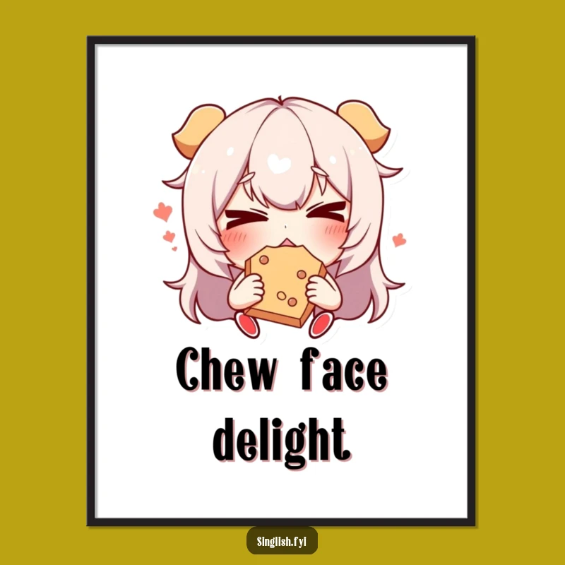 Funny Snack Face Character Digital Art Print: Instant Foodie Wall Decor