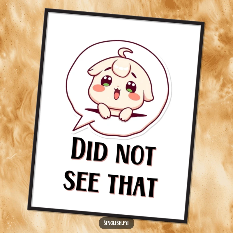 Funny Digital Art Print: Cute character with a surprised expression popping out of a speech bubble, a humorous and expressive illustration.