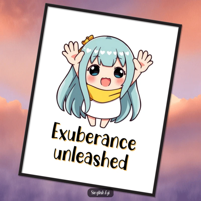 Funny digital art print of a character waving both hands enthusiastically, perfect for creating instant festive decor and spreading cheerful vibes.