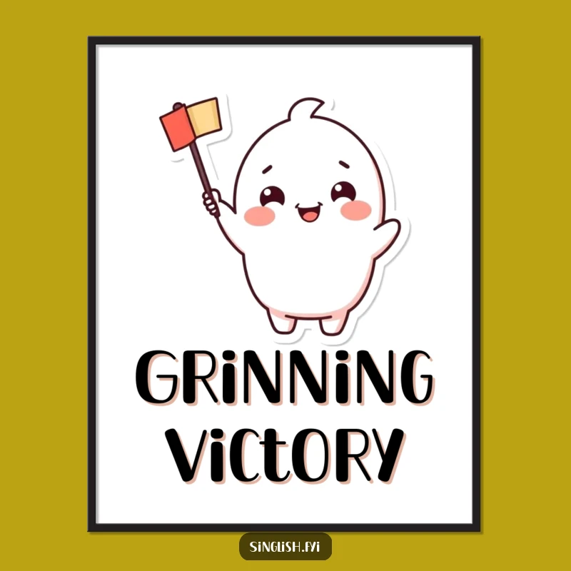 Funny Cheerful Waving Flag Character Digital Art: Instant Cheer Print, Perfect Funny Gift