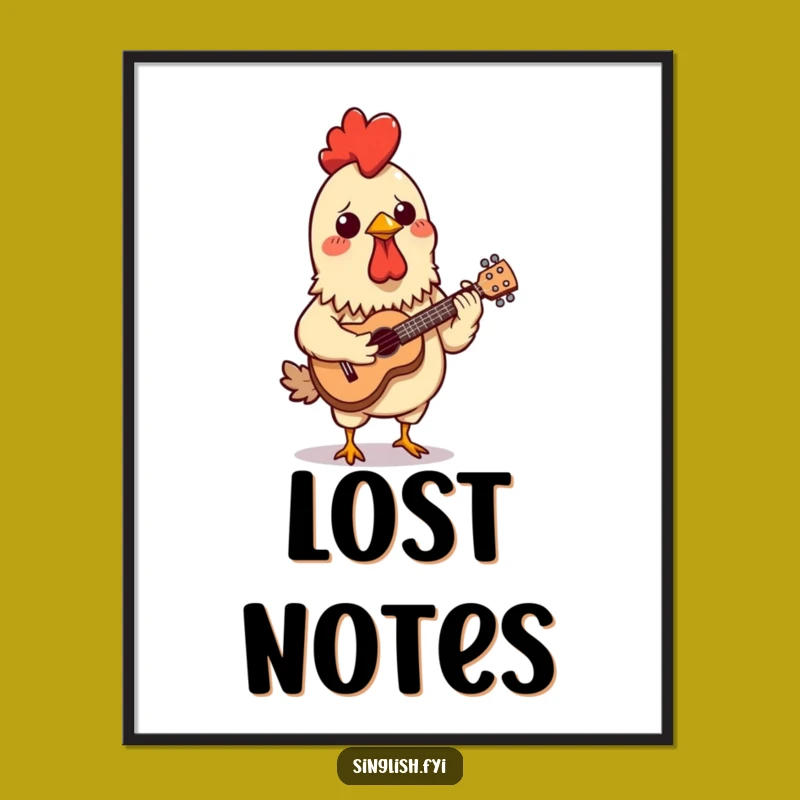Funny Chicken Skewer Digital Art - Confused Ukulele Print, Instant Quirky Decor