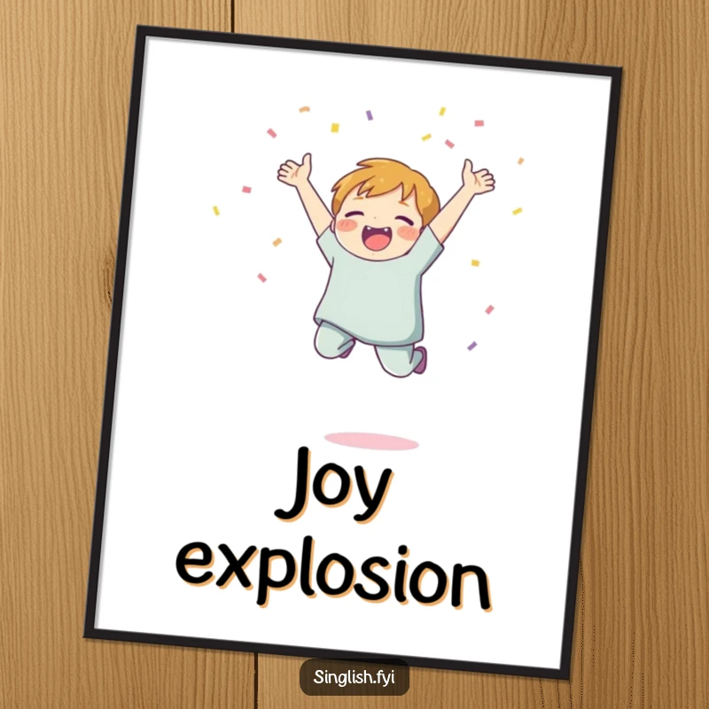 Funny Confetti Jump Digital Art Print of a character jumping joyfully and throwing confetti, ideal for instant humorous and festive decor.
