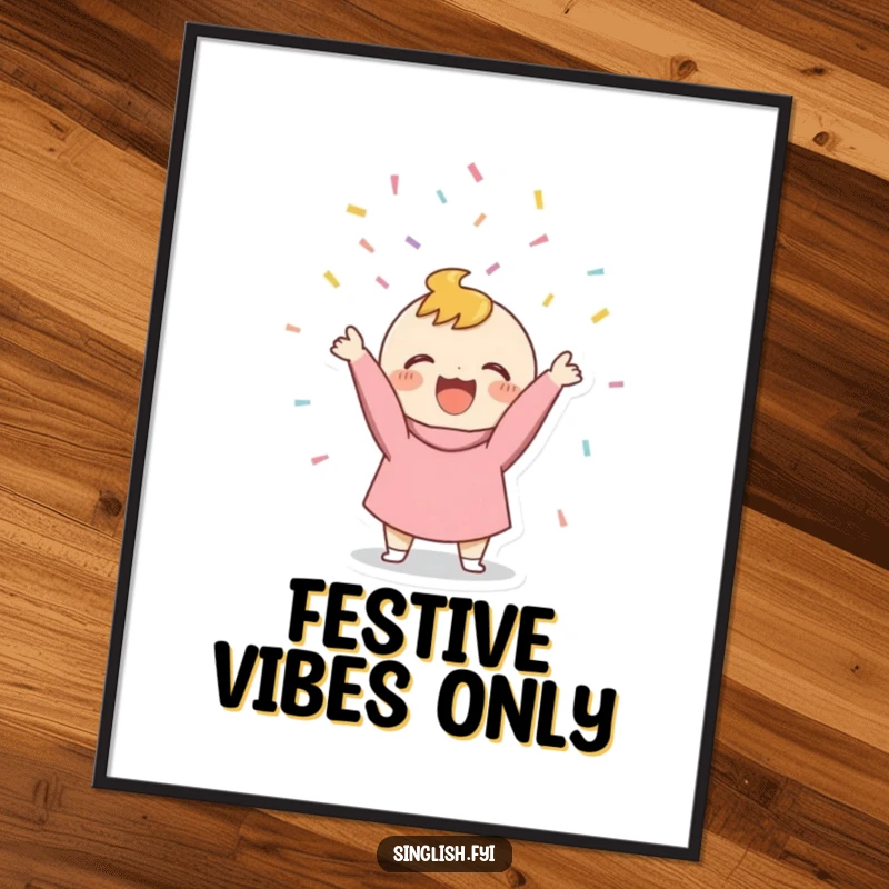 Funny Confetti Thrower Digital Art Print of a character joyfully tossing confetti, humorous and festive artwork.