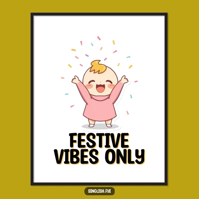 Funny Confetti Thrower Digital Art Print: Joyful Character Festive Decor Gift